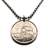 2006 New Zealand 50 Cent coin pendant HMS Bark Endeavour ship James Cook Wellington Auckland Marae Koruru Hawaiki North South Island haka dance Te Reo Te Waipounamu Christchurch Hamilton n003849