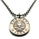 1988 Albania Shqiperi 10 Qindarka coin pendant double headed eagle Tirana Durres Vlore Elbasan Shkoder Kruje Lushnje Mangalem Korab Shkumbin Fier Dalmatia Genthios Illyria Shqiptar Gheg Tosk Berat Osum n003848
