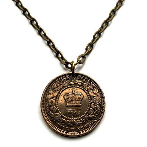 1864 Canada New Brunswick 1 Cent coin pendant wreath Fredericton Moncton Saint John Dieppe Quispamsis-Rothesay Bathurst Edmundston Bay of Fundy Chatham Douglastown Campbellton Oromocto Shediac n001028