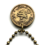 1961 Lebanon Liban 5 Piastres coin pendant necklace jewelry Lebanese LION cedar tree Beirut Tripoli Zahlé Sidon Aley Tyre Nabatieh Ra's Bayrut The Levant Jounieh Batroun Baalbek Beqaa Valley Middle East Arabic n000996