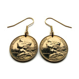 1963 France 20 Centimes coin hook earrings dangle and drop French jewelry Marianne Paris Marseille Lyon Toulouse Bordeaux Lille Nice Rennes Reims Nantes Le Havre Toulon Dijon Strasbourg Seine Saint-Etienne Normandy e000639
