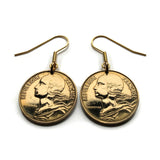 1963 France 20 Centimes coin hook earrings dangle and drop French jewelry Marianne Paris Marseille Lyon Toulouse Bordeaux Lille Nice Rennes Reims Nantes Le Havre Toulon Dijon Strasbourg Seine Saint-Etienne Normandy e000639