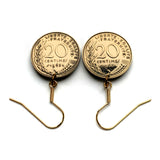 1963 France 20 Centimes coin hook earrings dangle and drop French jewelry Marianne Paris Marseille Lyon Toulouse Bordeaux Lille Nice Rennes Reims Nantes Le Havre Toulon Dijon Strasbourg Seine Saint-Etienne Normandy e000639