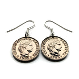 Switzerland Helvetia 20 Rappen coin earrings Swiss Lady Liberty Zurich Basel Geneva Lucerne Bern Winterthur Lausanne Lugano Biel Bienne Thun Ticino Uri Alpine Jura Alphorn e000638