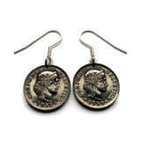 Switzerland Helvetia 20 Rappen coin earrings Swiss Lady Liberty Zurich Basel Geneva Lucerne Bern Winterthur Lausanne Lugano Biel Bienne Thun Ticino Uri Alpine Jura Alphorn e000638