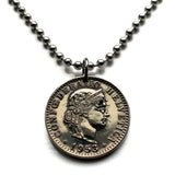 1944 to 1962 Switzerland 20 Rappen coin pendant Swiss Helvetia Zurich Suisse Lugano Biel/Bienne Thun Ticino Uri Alpine Jura Alphorn n002605