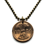 1924 Germany Deutschland 2 Rentenpfennig coin pendant wheatsheaf Berlin Hamburg Munich Koeln Duisburg Bavaria Wandsbek Karlsruhe Oktoberfest n000316