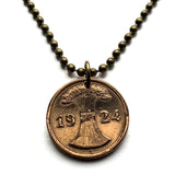 1924 Germany Deutschland 2 Rentenpfennig coin pendant wheatsheaf Berlin Hamburg Munich Koeln Duisburg Bavaria Wandsbek Karlsruhe Oktoberfest n000316