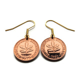 Germany Deutschland 2 Pfennig coin earrings German oak Bavaria Berlin Munich seed garden planting blossom tree plant e000640