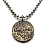 United Kingdom Great Britain 6 Pence coin pendant beach bridesmaid gift something old new English Tudor rose England Scottish thistle Scotland Irish shamrock Ireland Welsh leek Wales London Edinburgh Belfast Cardiff Manchester Bristol Newcastle n000085