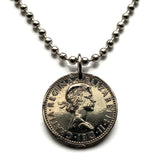 United Kingdom Great Britain 6 Pence coin pendant beach bridesmaid gift something old new English Tudor rose England Scottish thistle Scotland Irish shamrock Ireland Welsh leek Wales London Edinburgh Belfast Cardiff Manchester Bristol Newcastle n000085