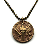1940 Italy 10 Centesimi coin pendant World War 2 era Savoy shield Rome Florence Milan Venice Napoli Verona Torino Assisi Capri Siena Ferrara Ancona Palermo Cagliari Perugia Bergamo Parma Ragusa Salerno Pisa Matera Sorrento Trento Capri Bari n000547
