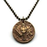 1940 Italy 10 Centesimi coin pendant World War 2 era Savoy shield Rome Florence Milan Venice Napoli Verona Torino Assisi Capri Siena Ferrara Ancona Palermo Cagliari Perugia Bergamo Parma Ragusa Salerno Pisa Matera Sorrento Trento Capri Bari n000547