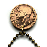 1940 Italy 10 Centesimi coin pendant World War 2 era Savoy shield Rome Florence Milan Venice Napoli Verona Torino Assisi Capri Siena Ferrara Ancona Palermo Cagliari Perugia Bergamo Parma Ragusa Salerno Pisa Matera Sorrento Trento Capri Bari n000547