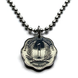 1987 British East Caribbean States 1 Cent coin pendant Antigua Barbuda Dominica Grenada Saint Lucia Saint Vincent the Grenadines Saint Kitts Nevis Anguilla Montserrat Martinique Trinidad Tobago Barbados British Guiana Lesser Antilles Caribbees n003858