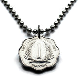 1987 British East Caribbean States 1 Cent coin pendant Antigua Barbuda Dominica Grenada Saint Lucia Saint Vincent the Grenadines Saint Kitts Nevis Anguilla Montserrat Martinique Trinidad Tobago Barbados British Guiana Lesser Antilles Caribbees n003858