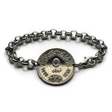 1967 Egypt 5 Qirsh coin rolo link bracelet eagle of Saladin Cairo Alexandria Luxor Thebes Aswan Port Said Suez Abu Simbel Egyptian Khafra Great Sphinx of Giza pyramids Tutankhamun Nile River b000157