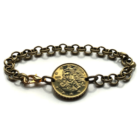 2002 Italy 10 Euro Cent coin bracelet Birth of Venus renaissance painting Sandro Botticelli Galleria degli Uffizi Art museum Simonetta Vespucci Florence Tuscany Loggiato Piazza della Signoria Ponte Vecchio Arno river Ognissanti Medici Siena b000070