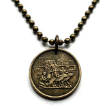 1977 Egypt 5 Milliemes coin pendant Egyptian carvings Great Sphinx of Giza pharaoh Monolith pyramids Cairo Lion Nile mythical Thebes n002791