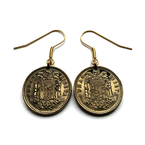 1966 Spain España 1 Peseta coin earrings jewelry escudo Español Madrid Barcelona Murcia Asturias Cataluña España Las Palmas Vigo Gijón Ibiza Oviedo e000104