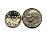 1980's Sweden Sverige 10 Ore coin pendant Swedish crown initial C G Stockholm Malmo Orebro Vasteras Helsingborg Norrkoping Smolandia Swedes Tre Kroner Norrland Gothenburg Linkoping Scandinavian Nordic Vikings Gotaland Ostergotland Norsemen Uppsala e000651