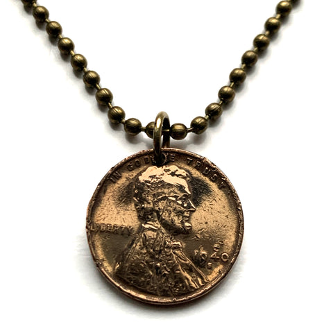 1940 USA United States of America Wheat Penny 1 Cent coin pendant necklace jewelry president Abraham Lincoln American Civil War Union the North Gettysburg Kentucky Indiana Washington New York Illinois n003038