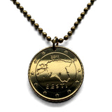 2011 Estonia Eesti 50 Euro Cent coin pendant Estonian map Tallinn Tartu Finnic Uralic Viljandi Toompea Hill Jaaniõhtu Ida-Viru Harju n003853