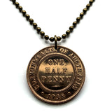 1938 Australia 1/2 Penny coin pendant Aussie Oz land down under Sydney Melbourne Brisbane Perth New South Wales Victoria Queensland Tasmania Canberra Southern Cross Adelaide Gold Coast Tweed Heads Newcastle Maitland Sunshine Coast kangaroo n000584