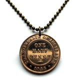 1938 Australia 1/2 Penny coin pendant Aussie Oz land down under Sydney Melbourne Brisbane Perth New South Wales Victoria Queensland Tasmania Canberra Southern Cross Adelaide Gold Coast Tweed Heads Newcastle Maitland Sunshine Coast kangaroo n000584