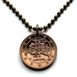 2015 Lithuania Lietuva 2 Euro Cent coin pendant Vytis horse back armored knight Vilnius Kaunas Klaipėda Šiauliai medieval Vityaz Marijampole Jonava Utena Curonian Spit Panevezys Panevezys Pahonia Alytus Mazeikiai Trakai Kedainiai Hill of Crosses n003852