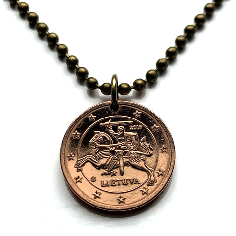 2015 Lithuania Lietuva 2 Euro Cent coin pendant Vytis horse back armored knight Vilnius Kaunas Klaipėda Šiauliai medieval Vityaz Marijampole Jonava Utena Curonian Spit Panevezys Panevezys Pahonia Alytus Mazeikiai Trakai Kedainiai Hill of Crosses n003852