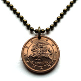 2015 Lithuania Lietuva 2 Euro Cent coin pendant Vytis horse back armored knight Vilnius Kaunas Klaipėda Šiauliai medieval Vityaz Marijampole Jonava Utena Curonian Spit Panevezys Panevezys Pahonia Alytus Mazeikiai Trakai Kedainiai Hill of Crosses n003852