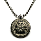 1958 Haiti 10 Centimes coin pendant necklace jewelry Haitian flags cannons palm tree Port-au-Prince Cap-Haïtien Carrefour Delmas Pétion-Ville Port-de-Paix Croix des Bouquets Jacmel Citadelle Laferrière French Léogâne n002407