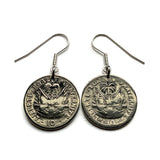 1958 Haiti 10 Centimes coin earrings jewelry Haitian flags cannons palm tree Port-au-Prince Cap-Haïtien Carrefour Delmas Pétion-Ville Port-de-Paix Croix des Bouquets Jacmel Citadelle Laferrière French Léogâne e000648
