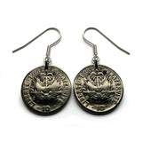 1958 Haiti 10 Centimes coin earrings jewelry Haitian flags cannons palm tree Port-au-Prince Cap-Haïtien Carrefour Delmas Pétion-Ville Port-de-Paix Croix des Bouquets Jacmel Citadelle Laferrière French Léogâne e000648