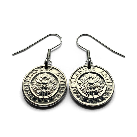Netherlands Antilles Curacao Aruba Sint Maarten Bonaire Saba Sint Eustatius 5 Cent coin earrings Orange blossom Willemstad Dutch Caribbean Leeward ABC Islands Lesser Antilles Nederlandse Papiamentu Pais Kòrsou Oranjestad Kralendijk Philipsburg e000655