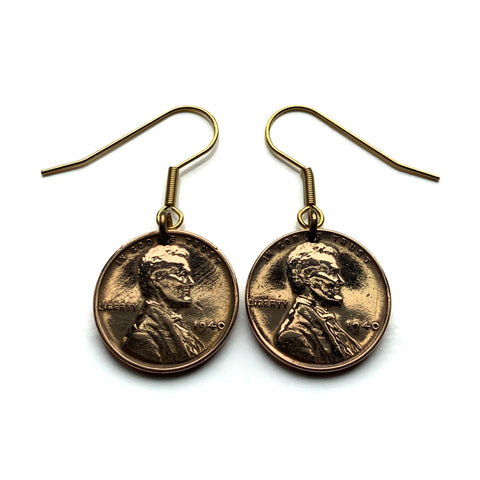 1940 USA Penny One 1 Cent coin drop dangle earrings Abraham Lincoln wheat penny District of Columbia New York California Americana Kentuckian e000659