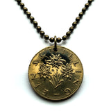 1966 Austria Österreich 1 Schilling coin pendant necklace jewelry Edelweiss flower Vienna Alpine plant daisy sunflower Salzburg Graz Linz Innsbruck Klagenfurt Villach Tyrol Styria Carinthia Sankt Pölten Wels n000443
