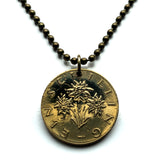 1966 Austria Österreich 1 Schilling coin pendant necklace jewelry Edelweiss flower Vienna Alpine plant daisy sunflower Salzburg Graz Linz Innsbruck Klagenfurt Villach Tyrol Styria Carinthia Sankt Pölten Wels n000443
