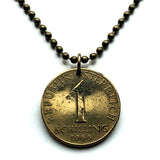 1966 Austria Österreich 1 Schilling coin pendant necklace jewelry Edelweiss flower Vienna Alpine plant daisy sunflower Salzburg Graz Linz Innsbruck Klagenfurt Villach Tyrol Styria Carinthia Sankt Pölten Wels n000443