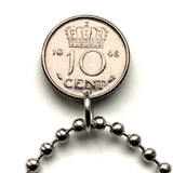 1948 Netherlands Nederland 10 Cent coin pendant Dutch Queen Wilhelmina Holland Amsterdam Rotterdam The Hague Utrecht Eindhoven Groningen Tilburg Almere Breda Nijmegen Maastricht Haarlem Leiden n003878