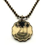 1997 British Hong Kong China 20 Cents coin pendant Bauhinia orchid flower blossom floral Sham Shui Po Yau Tsim Mong Kwai Tsing Tai Po Sha Tin n000586