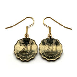 British Hong Kong China 20 Cents coin earrings Bauhinia orchid flower blossom floral Sham Shui Po Yau Tsim Mong Kwai Tsing Tai Po Sha Tin e000660