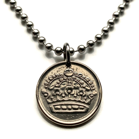 1953 Sweden Sverige 25 Ore SILVER coin pendant Swedish royal crown Swedes Svear Stockholm Nordic Old Norse Soedermalm Orebro Scania n001193