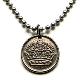 1953 Sweden Sverige 25 Ore SILVER coin pendant Swedish royal crown Swedes Svear Stockholm Nordic Old Norse Soedermalm Orebro Scania n001193