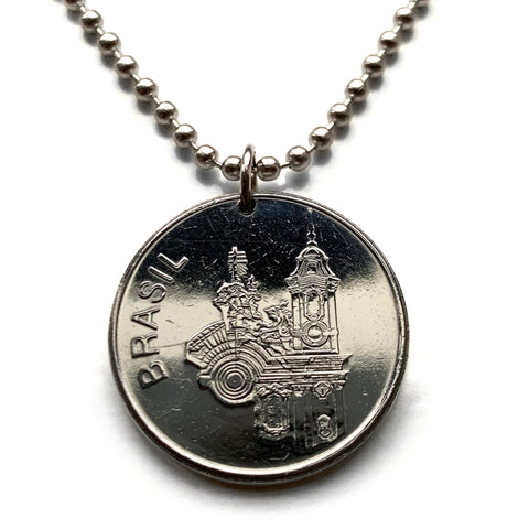 1982 Brazil Brasil 20 Cruzeiros coin pendant Saint Francis of Assisi Roman Catholic church Ouro Preto Vila Rica Minas Gerais Unesco Belo Horizonte Santa Bárbara Amarantina Antonio Pereira n003932