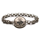 1949 Denmark Danmark 25 Ore coin bracelet Danish initial R Danes Copenhagen Aarhus Odense Aalborg Esbjerg Randers Jutland Vikings Danskere Scandinavian Nordic Zealand Funen Amalienborg Norse b000161