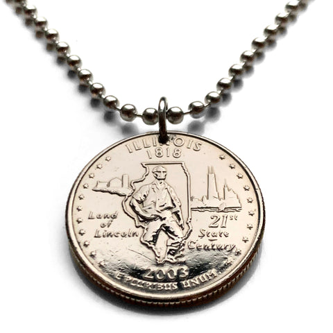 2003 USA Quarter 25 Cents coin pendant Land of Abraham Lincoln Illinois Springfield Macon State Capitol lawyer legislator Chicago n003959