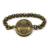 1941 Denmark Danmark Danskere 1 Krone coin rolo link bracelet jewelry World War 2 era Danish Royal crown initial C X Danes Copenhagen Aarhus Odense Aalborg Esbjerg Randers Jutland Zealand Funen Vikings Amalienborg Scandinavia Nordic Norse b000163