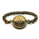 1941 Denmark Danmark Danskere 1 Krone coin rolo link bracelet jewelry World War 2 era Danish Royal crown initial C X Danes Copenhagen Aarhus Odense Aalborg Esbjerg Randers Jutland Zealand Funen Vikings Amalienborg Scandinavia Nordic Norse b000163